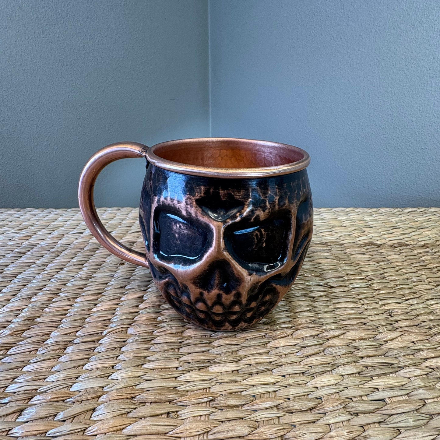 Hand-Hammered Copper Skull Mug - Mexican Artisan Copperware | Day of the Dead