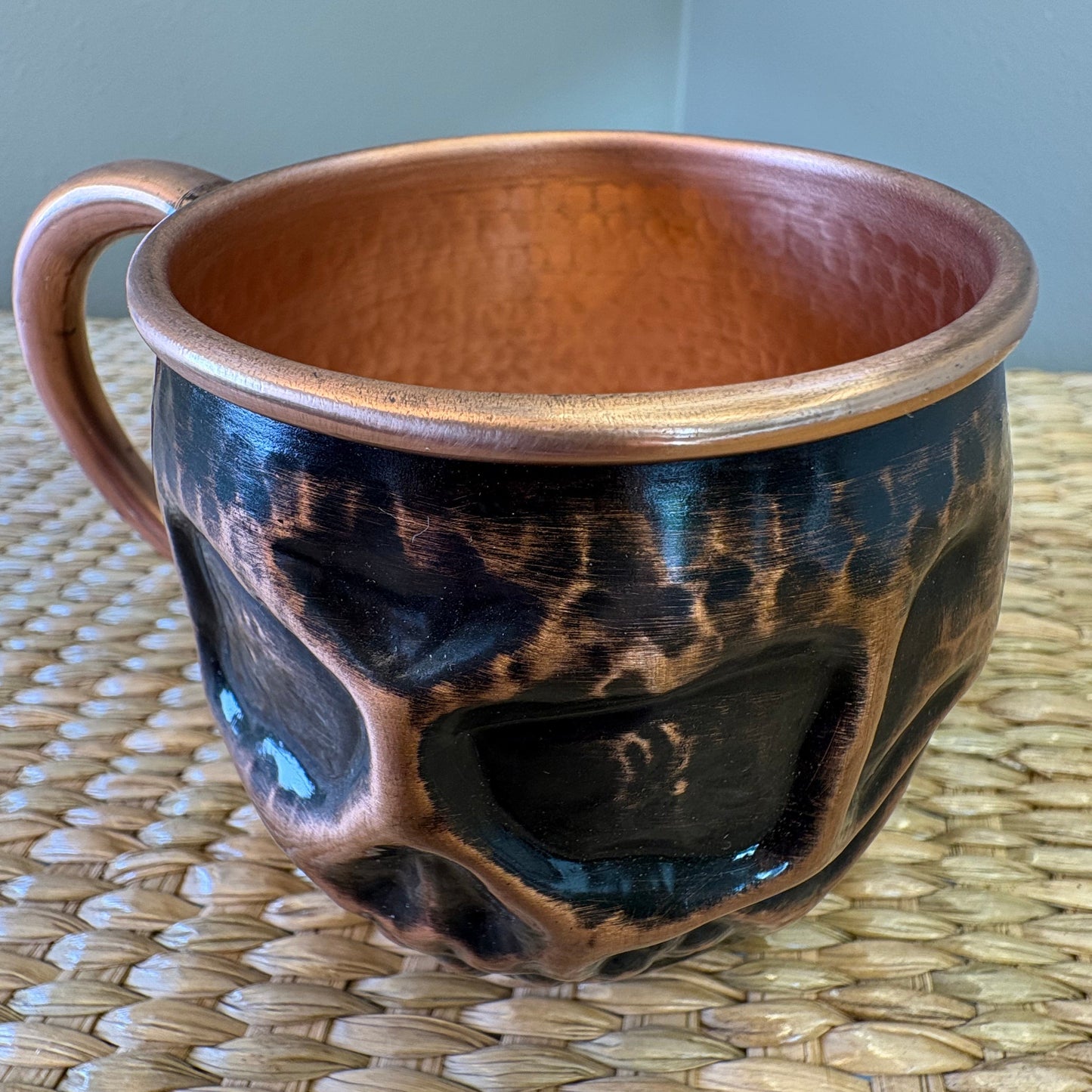Hand-Hammered Copper Skull Mug - Mexican Artisan Copperware | Day of the Dead