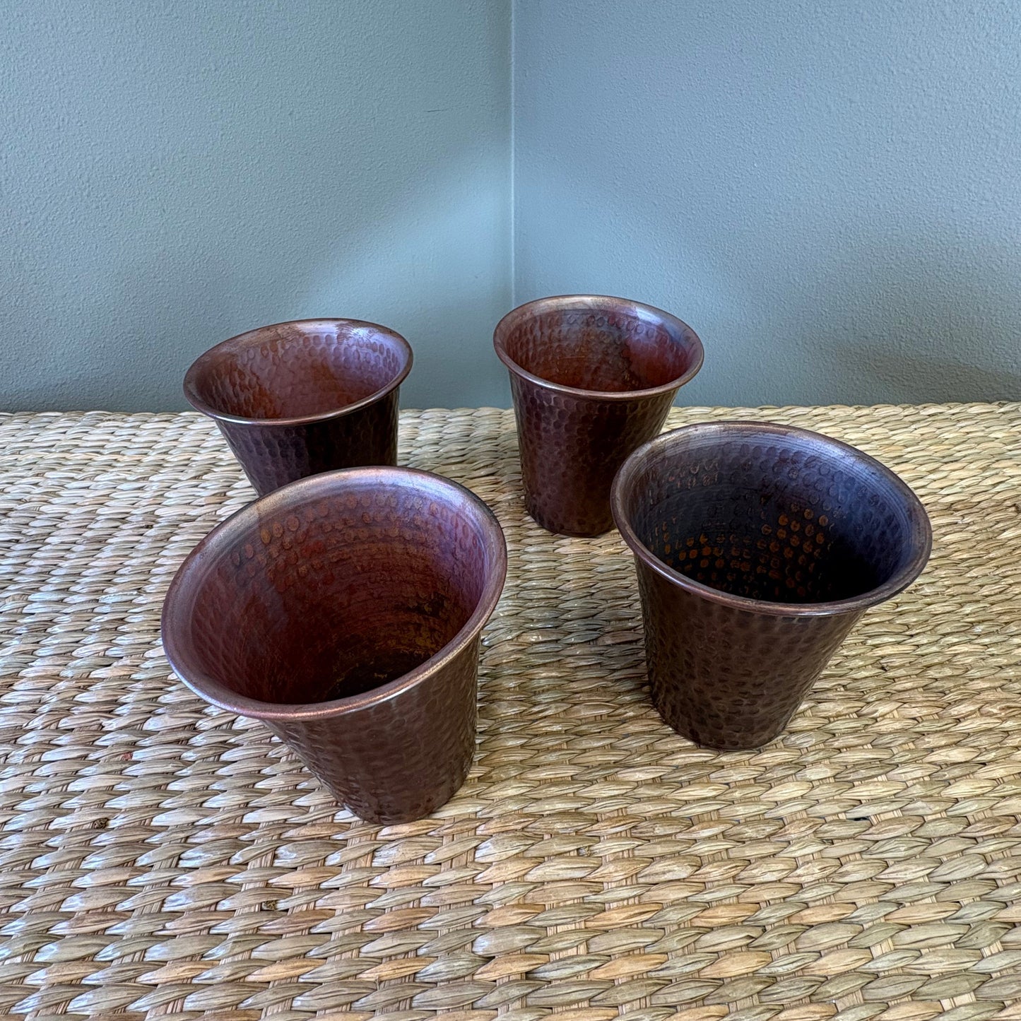 Hand-Hammered Copper Tumblers Set of 4 - Mexican Artisan Copperware