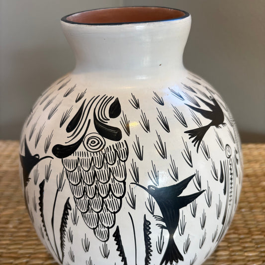 Handmade clay with burnished finish and hand painted. Flower vase, from Michoacan-Mexico