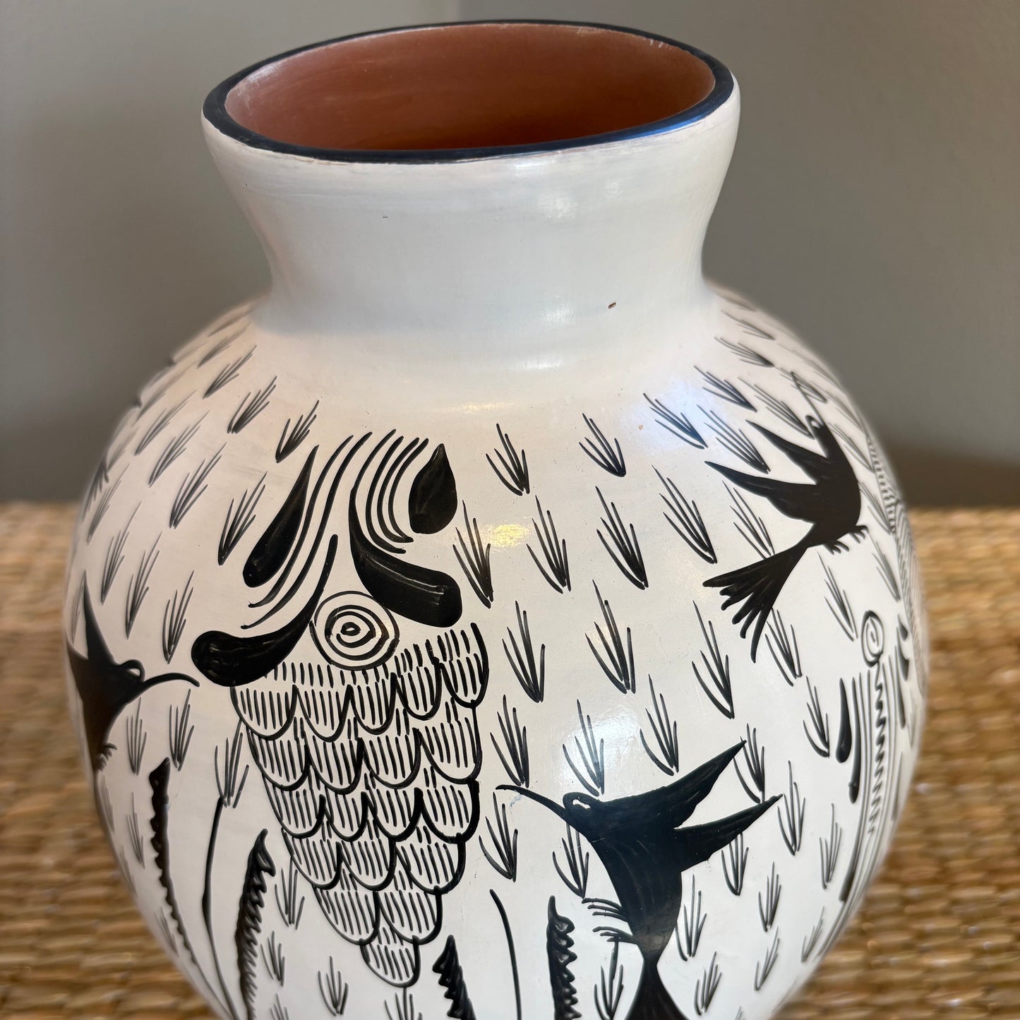 Burnished Clay Flower Vase - Michoacán | Hand-Painted Mexican Folk Art