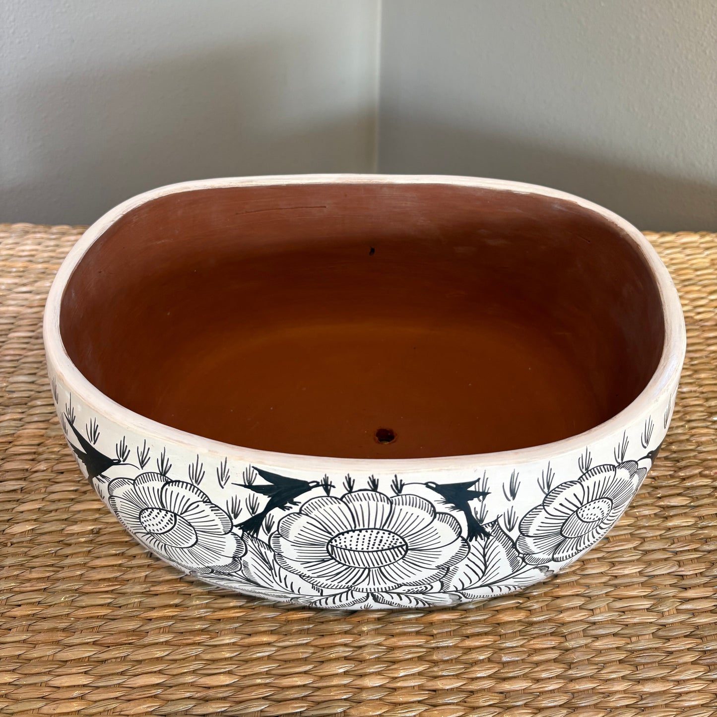 Handcrafted Floral Embossed Clay Planter - Michoacán | Hand-Painted Mexican Pottery