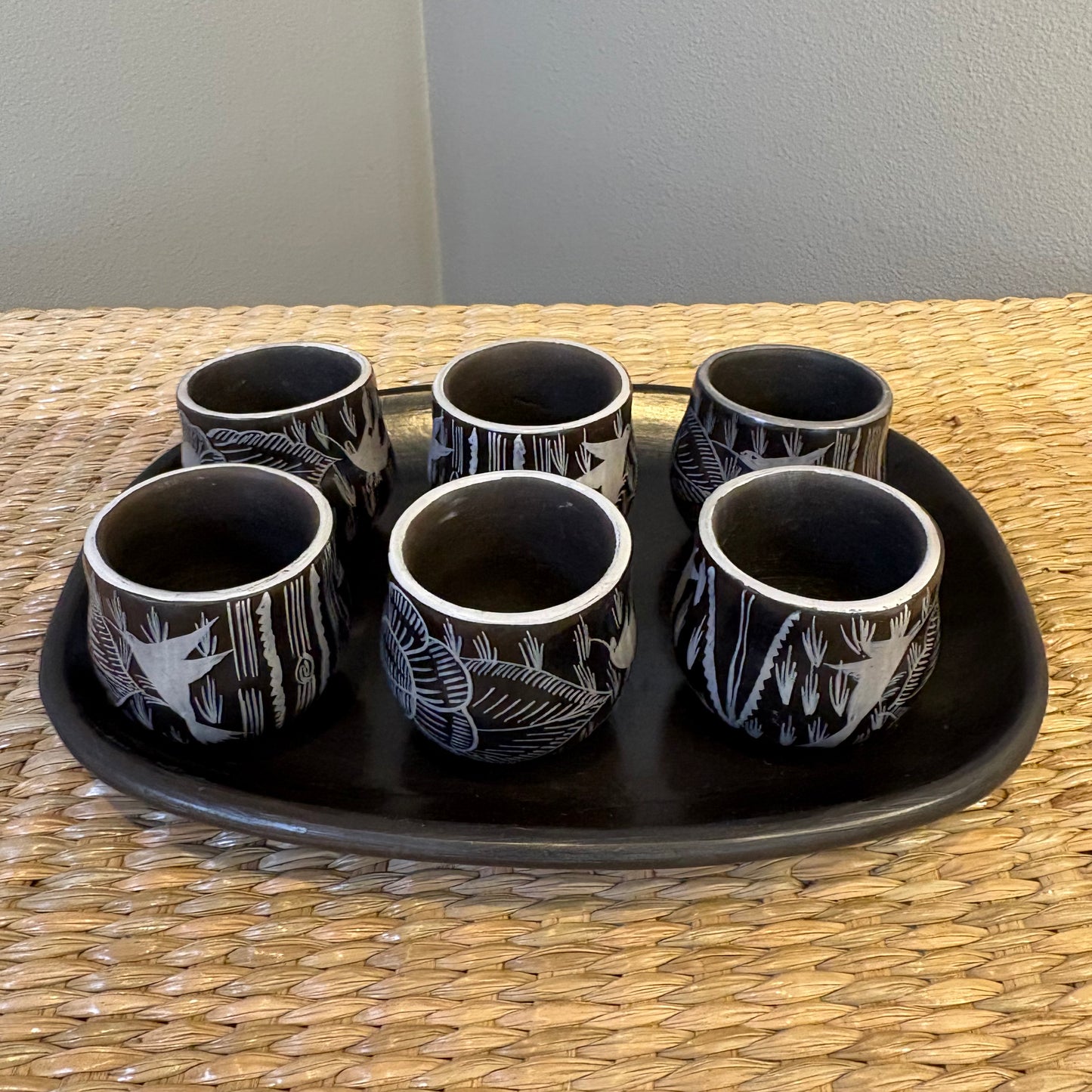 Handcrafted Clay Mezcaleros Set with Tray - 6 Cups | Michoacán Mexican Pottery