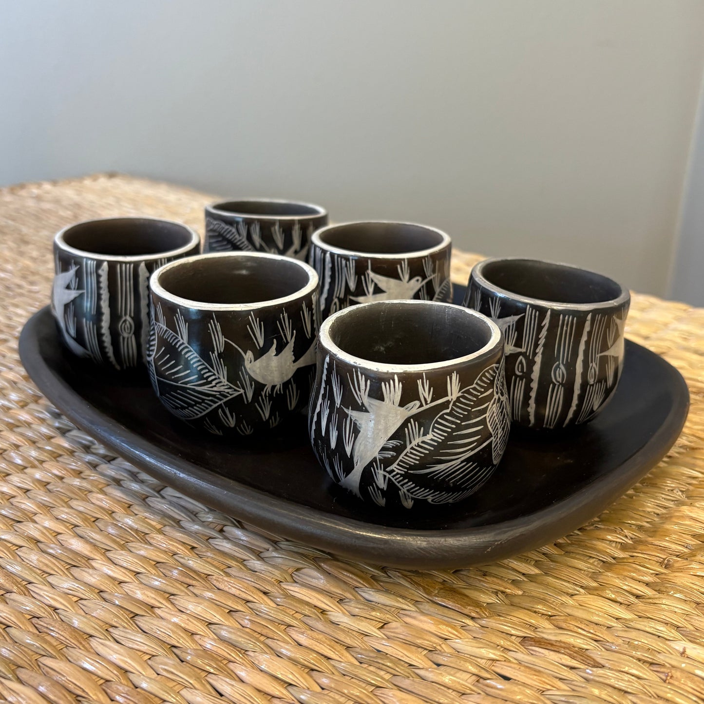 Handcrafted Clay Mezcaleros Set with Tray - 6 Cups | Michoacán Mexican Pottery