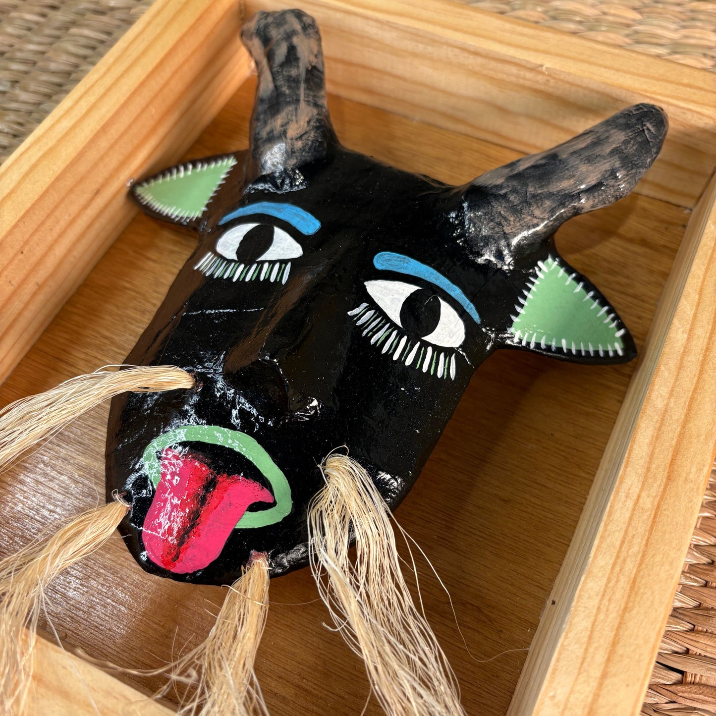 Whiskers Mask - Handcrafted Paper-Mâché & Natural Fiber | Mexican Folk Art Wall Mask