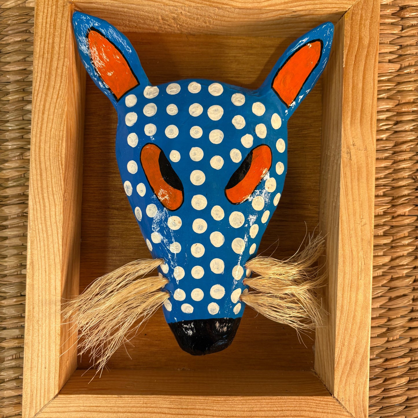 Blue Coyote Mask - Hand-Carved Pine Wood & Paper-Mâché | Mexican Folk Art Wall Mask