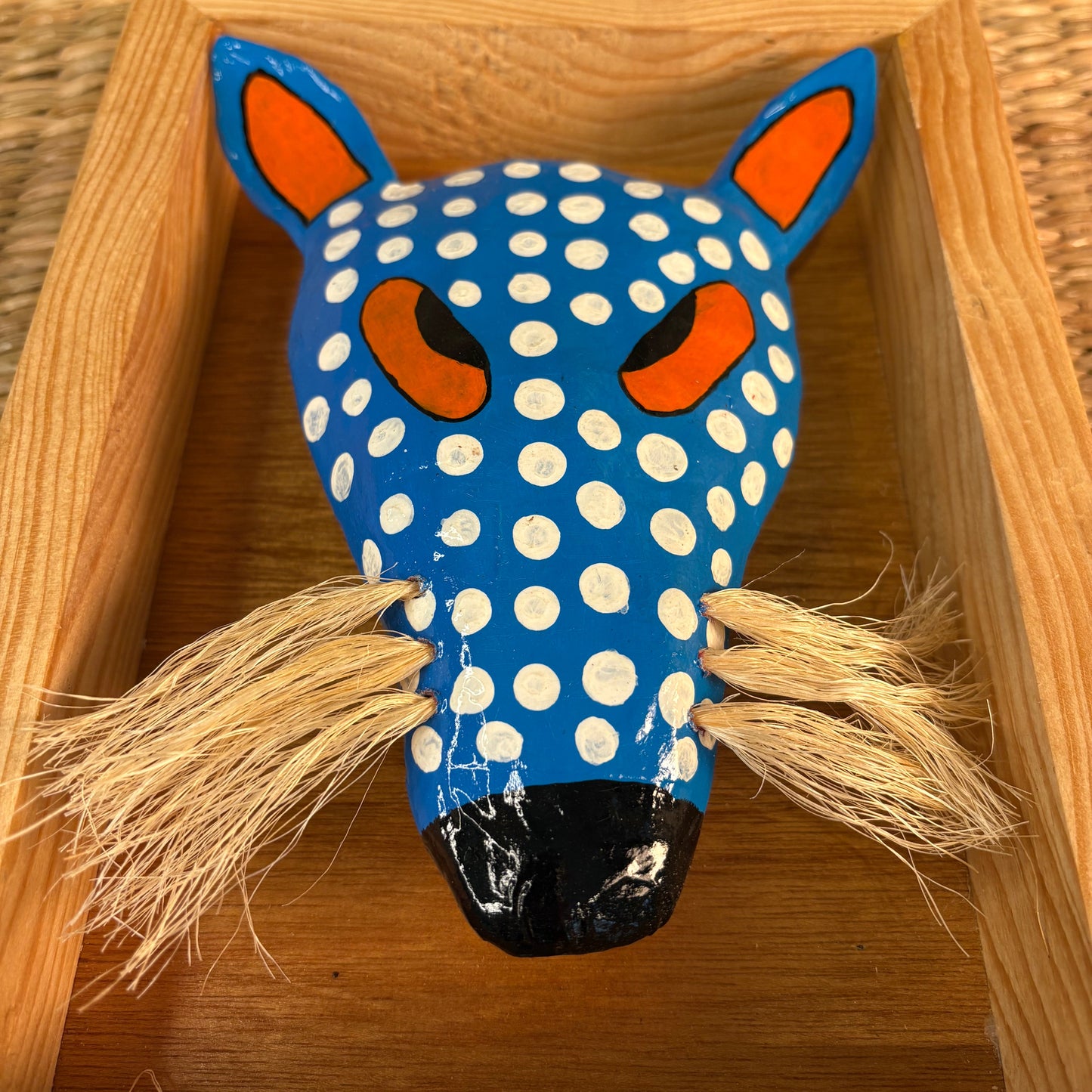 Blue Coyote Mask - Hand-Carved Pine Wood & Paper-Mâché | Mexican Folk Art Wall Mask
