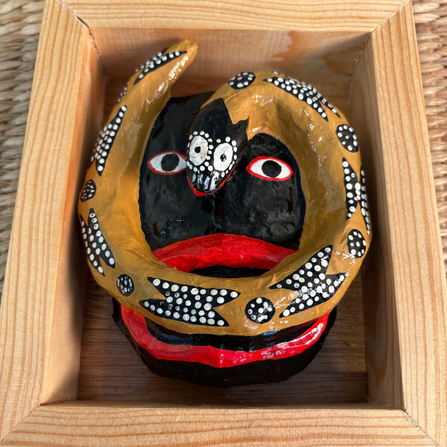 Handcrafted Decorative Mask - Pine Wood Frame & Paper-Mâché | Mexican Folk Art Wall Mask