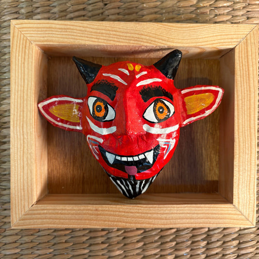 Red Devil Mask - Hand-Carved Pine Wood Mexican Folk Art | Decorative Wall Mask