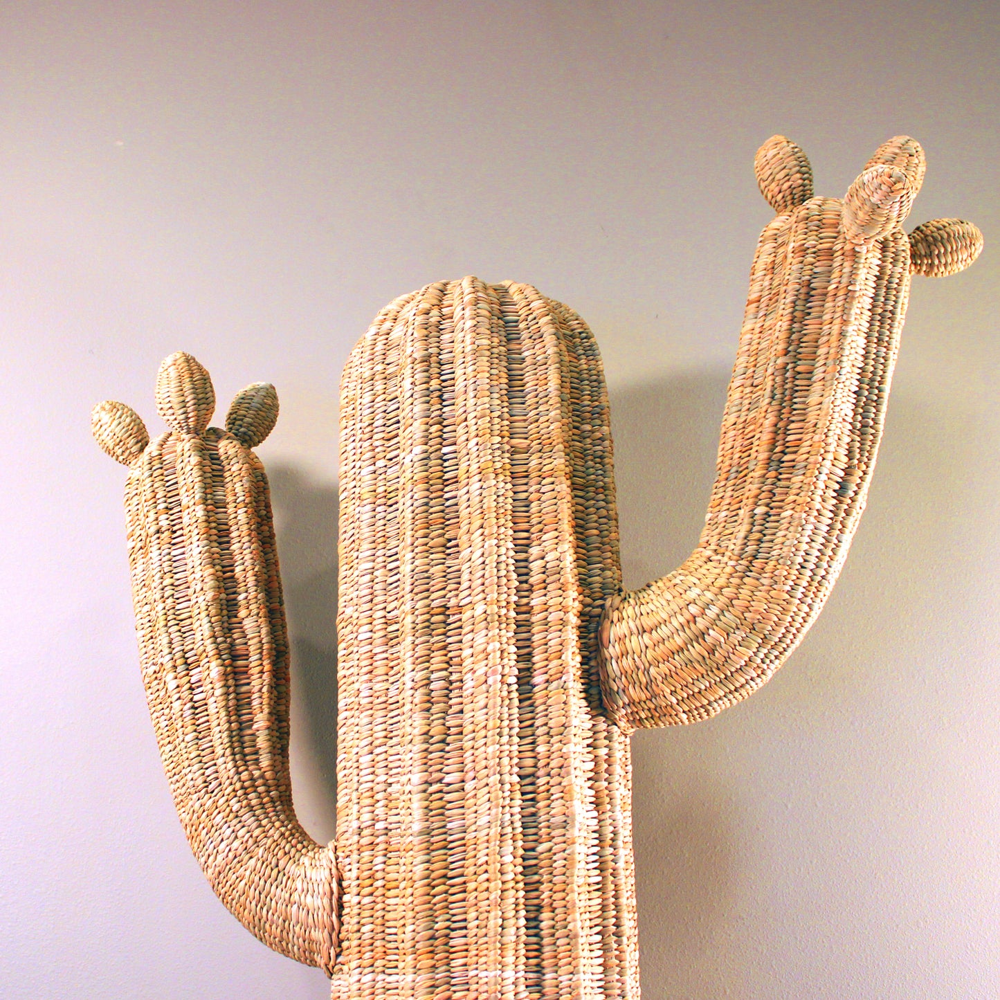 Handwoven Cactus Sculpture - Natural Reed Chuspata | Mexican Artisan Decor