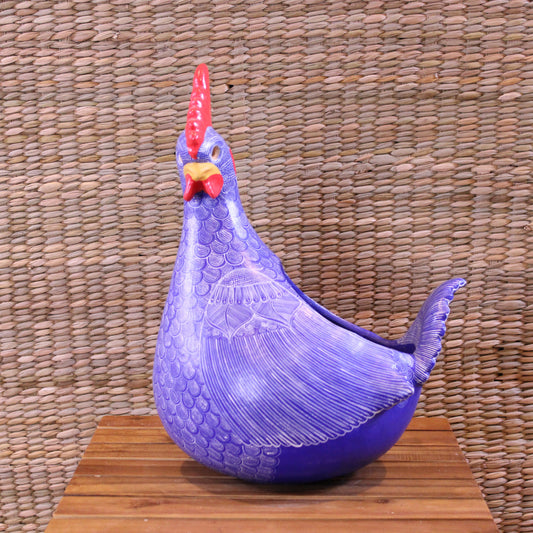 Medium decorative hen pot, hand paited in purple