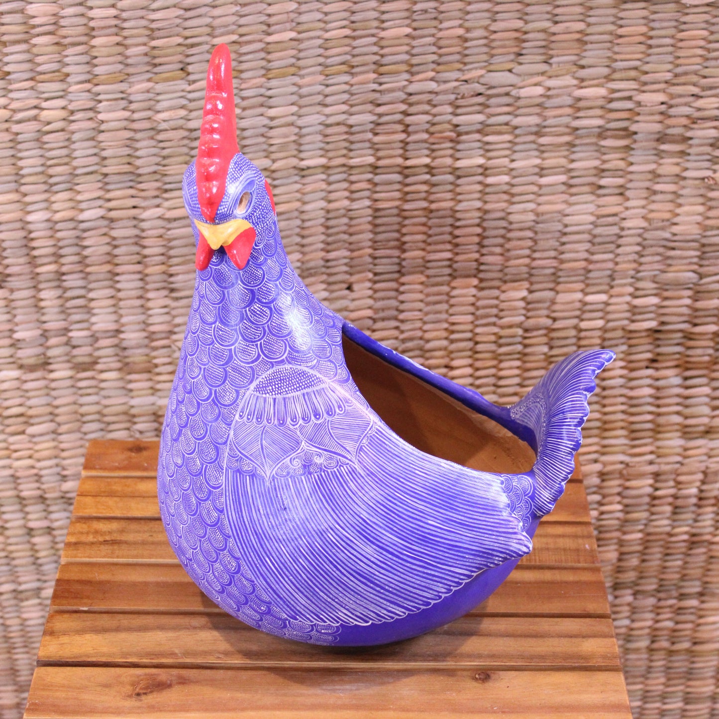 Medium decorative hen pot, hand paited in purple