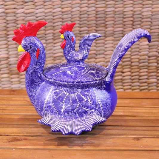Hand-Painted Sugar Bowl with Lid - Purple | Mexican Folk Art Pottery
