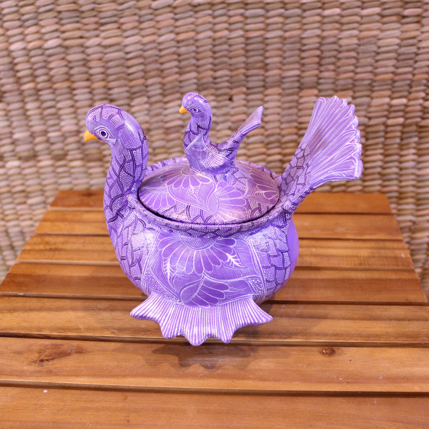 Hand-Painted Sugar Bowl - Purple | Mexican Folk Art Pottery
