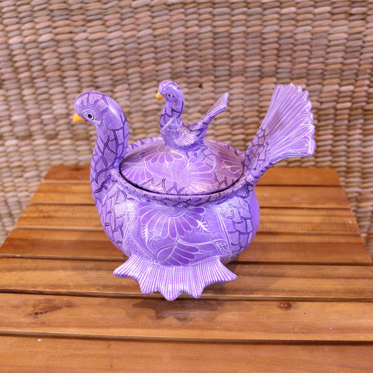 Hand-Painted Sugar Bowl - Purple | Mexican Folk Art Pottery