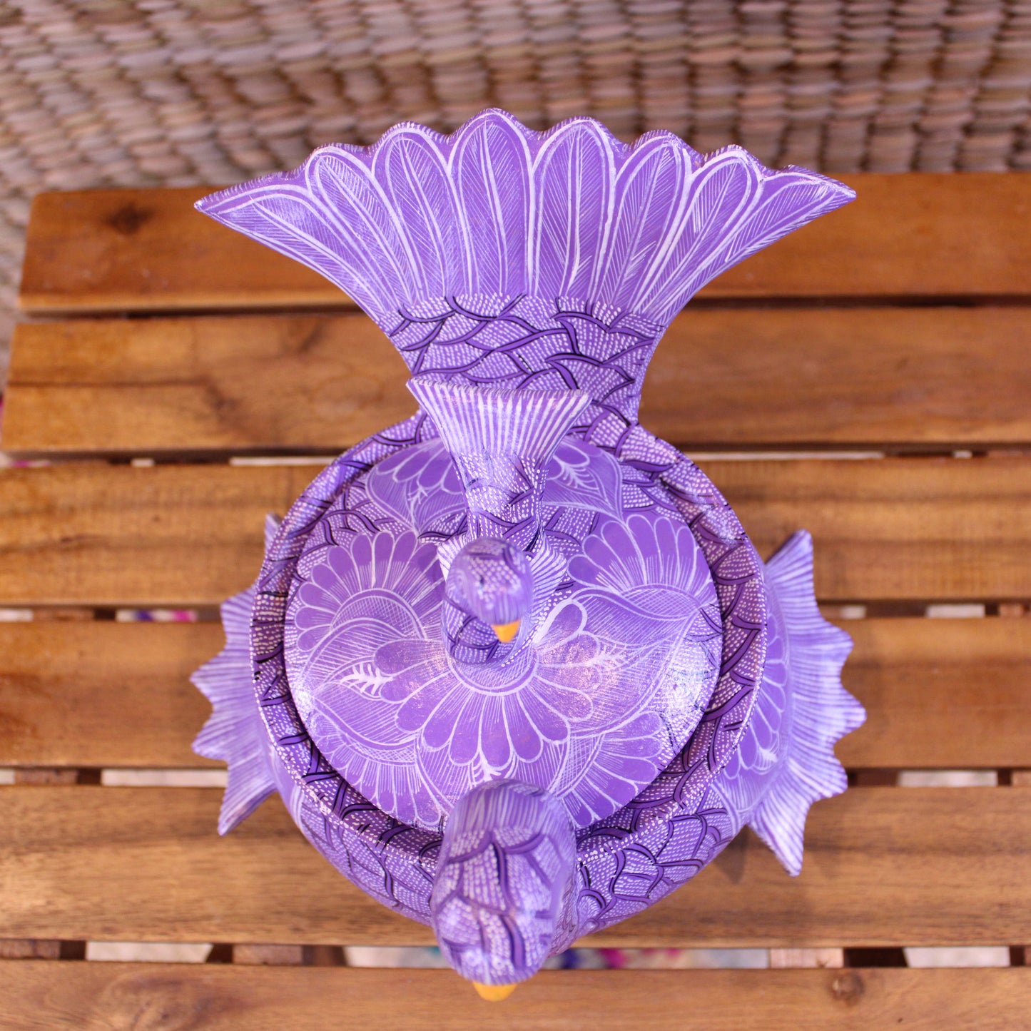 Hand-Painted Sugar Bowl - Purple | Mexican Folk Art Pottery