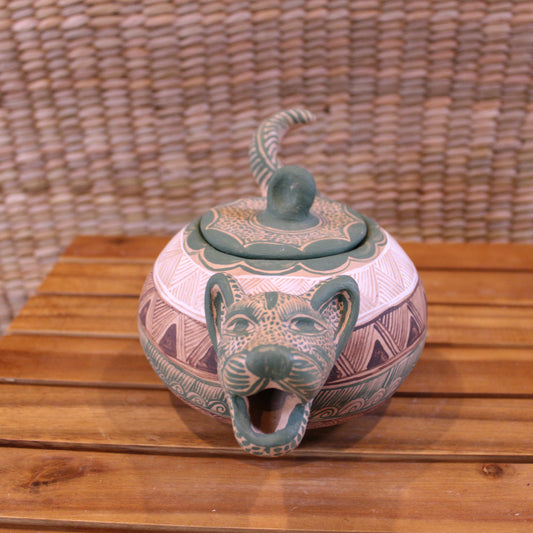 Hand-Painted Sugar Bowl - Green | Mexican Folk Art Pottery