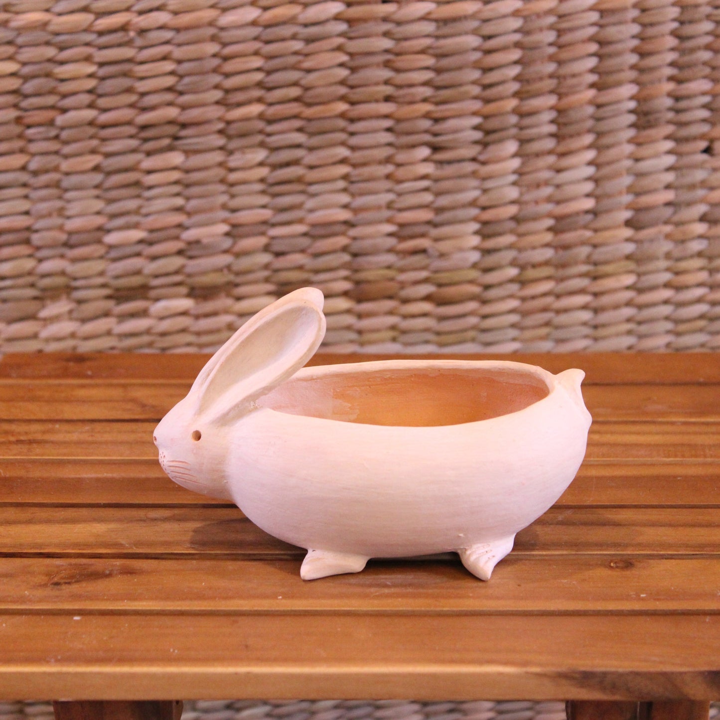 Pink bunny pot handcrafted in Chiapas - Mexican burnished clay planter