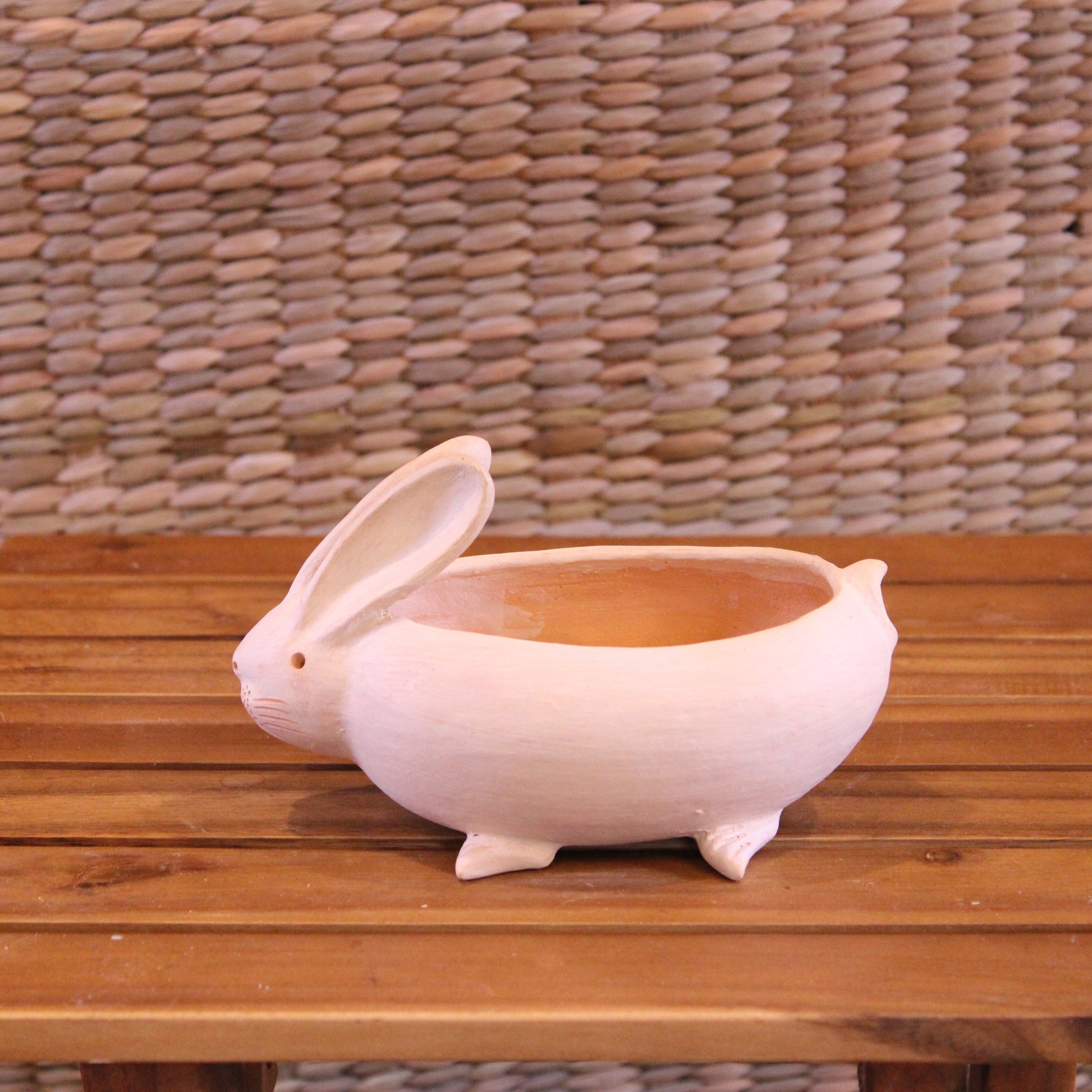 Pink bunny pot handcrafted in Chiapas - Mexican burnished clay planter