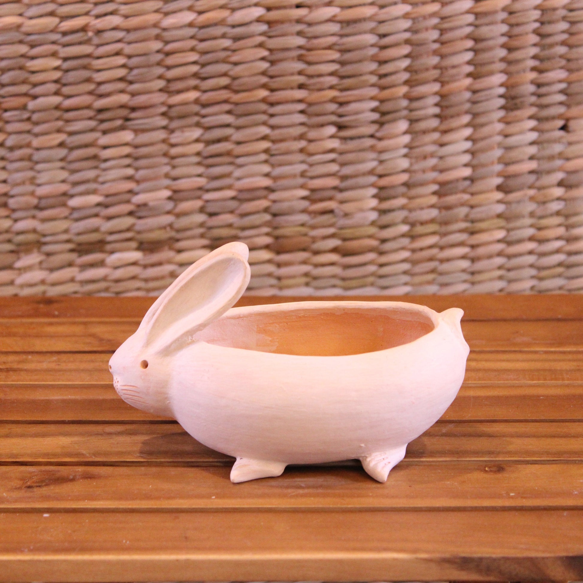 Pink bunny pot handcrafted in Chiapas - Mexican burnished clay planter