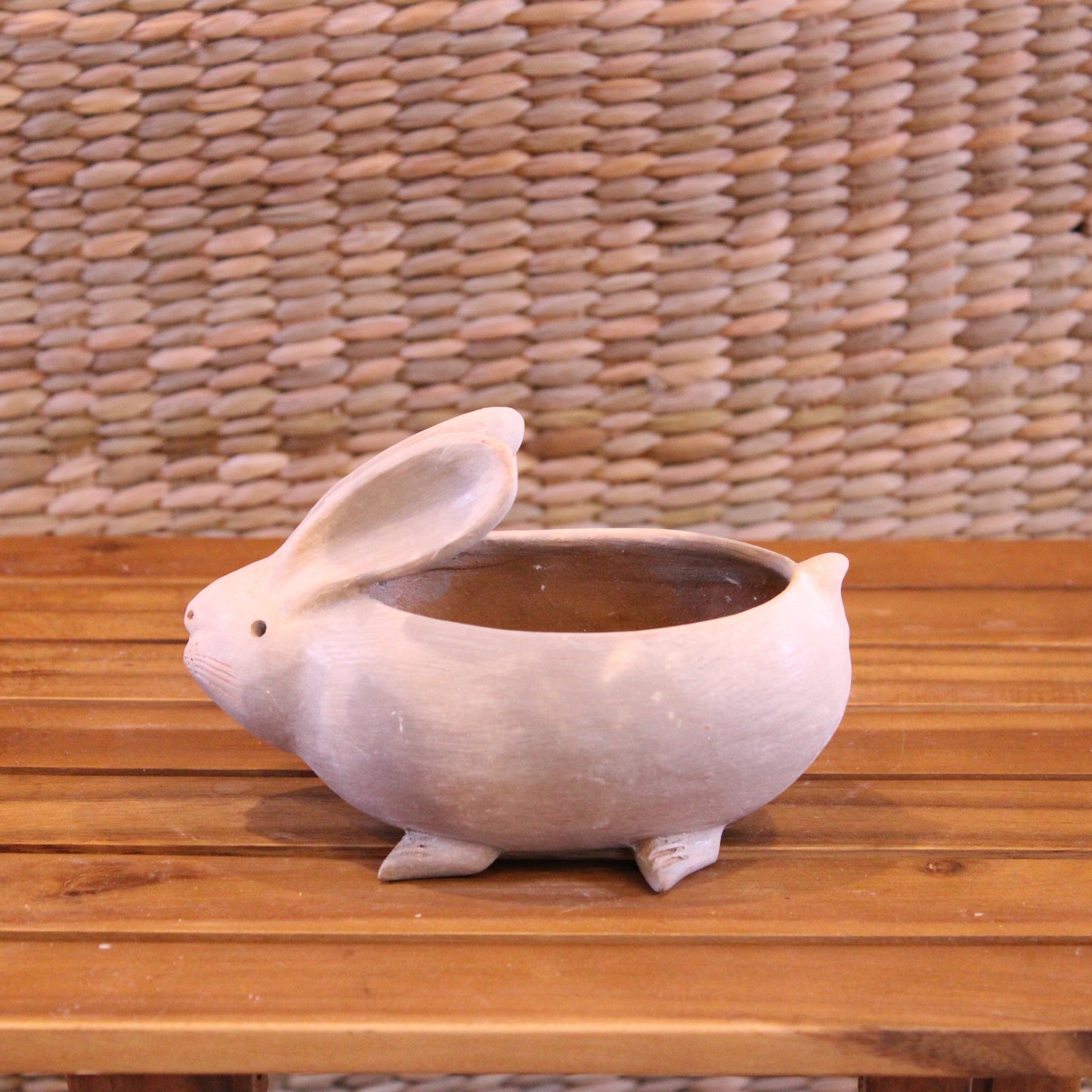 Traditional Chiapas pottery bunny pot in warm beige tones
