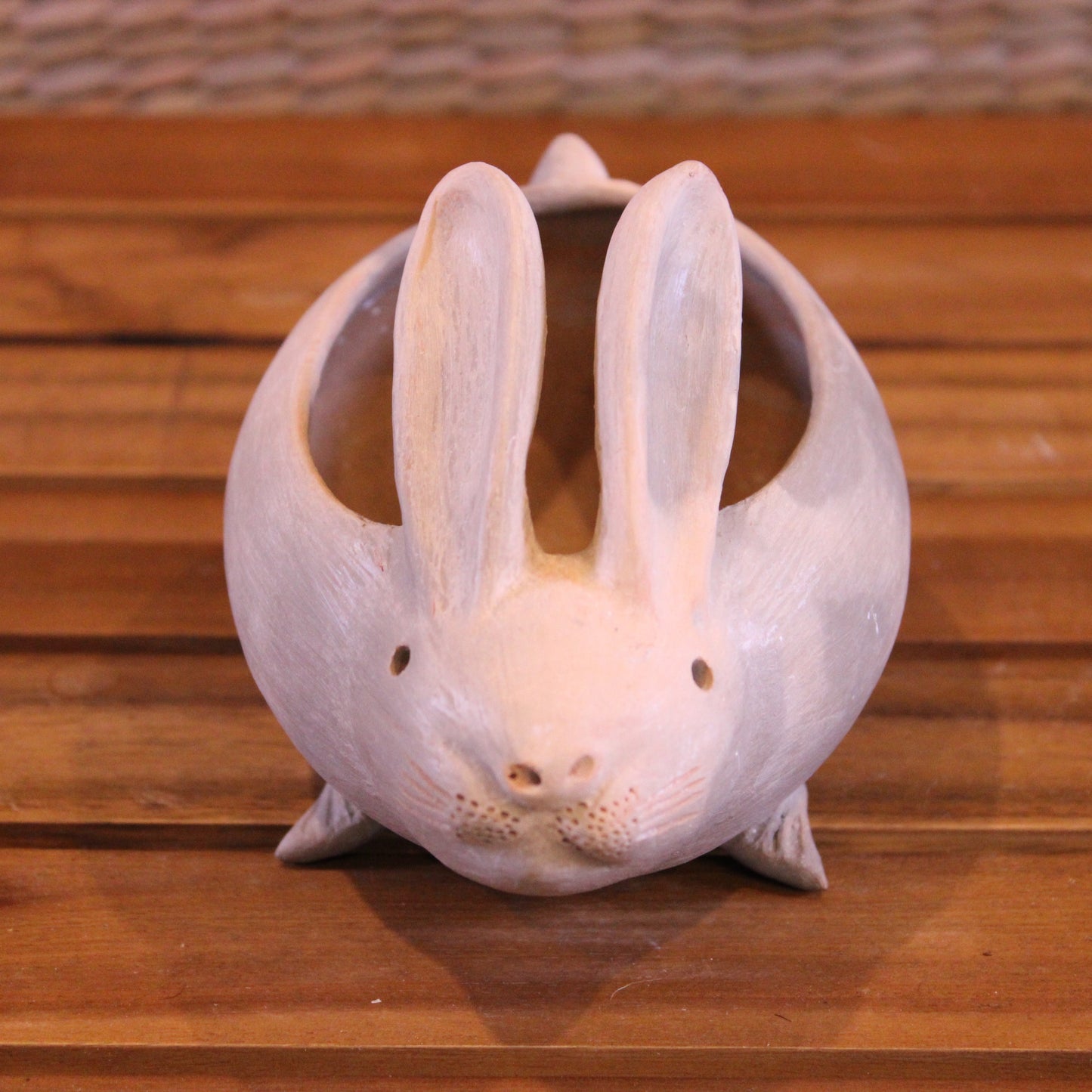 Hand-painted beige bunny planter from Amatenango del Valle, Chiapas