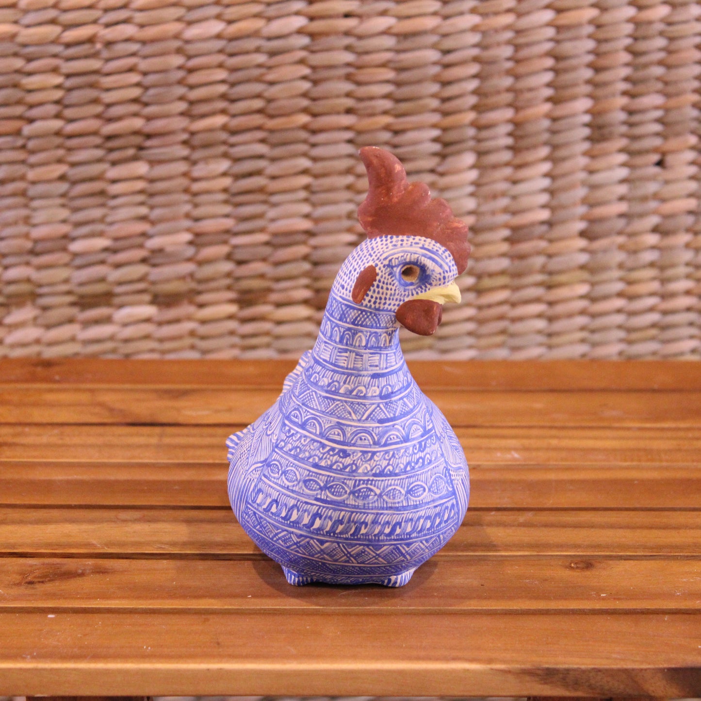 Medium rooster hand painted in color blue