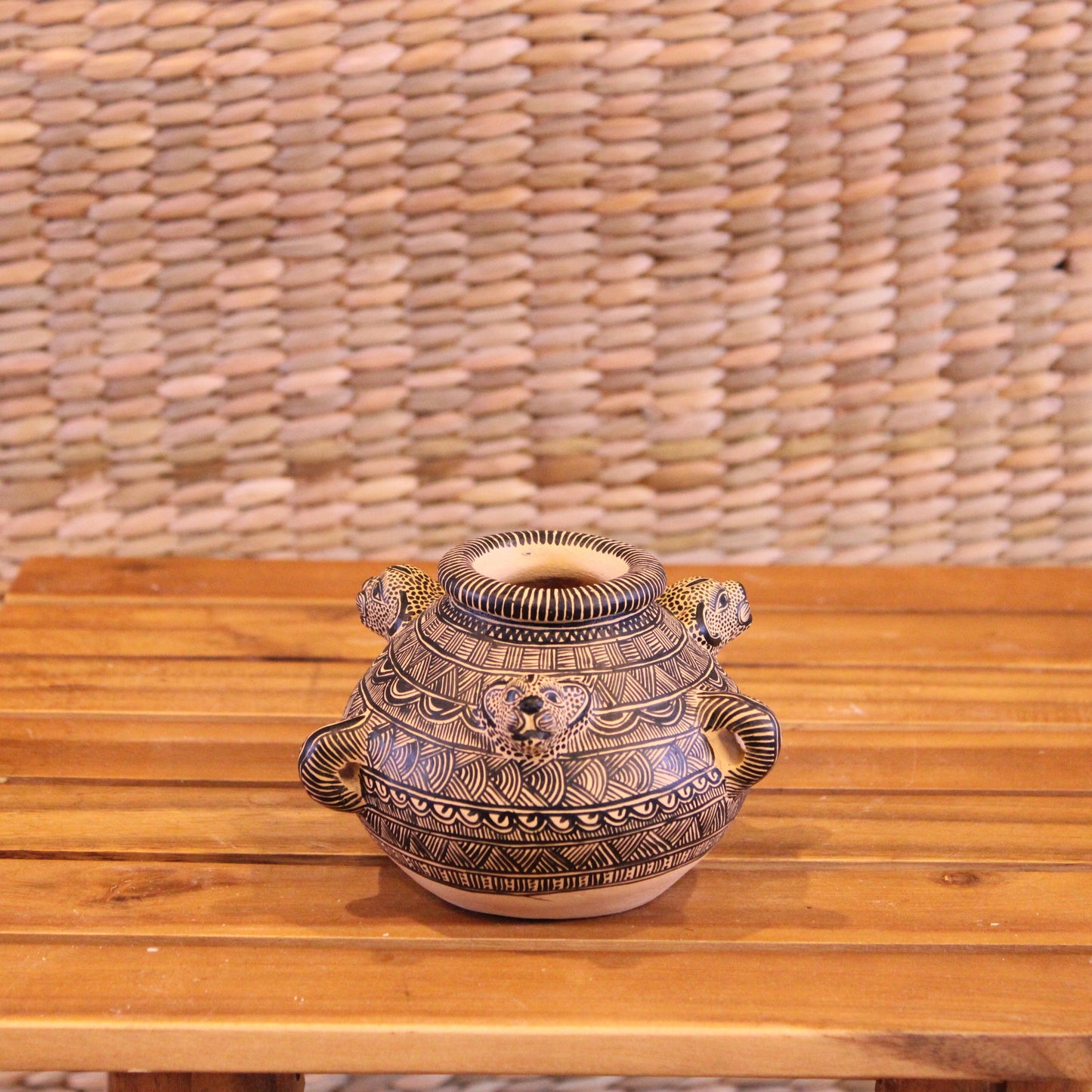 3 Headed jaguar pot hand painted