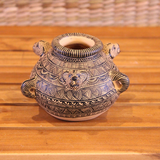 3 Headed jaguar pot hand painted