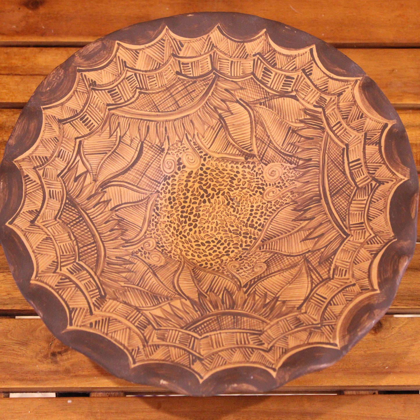 Round hand painted plate ( leaves)