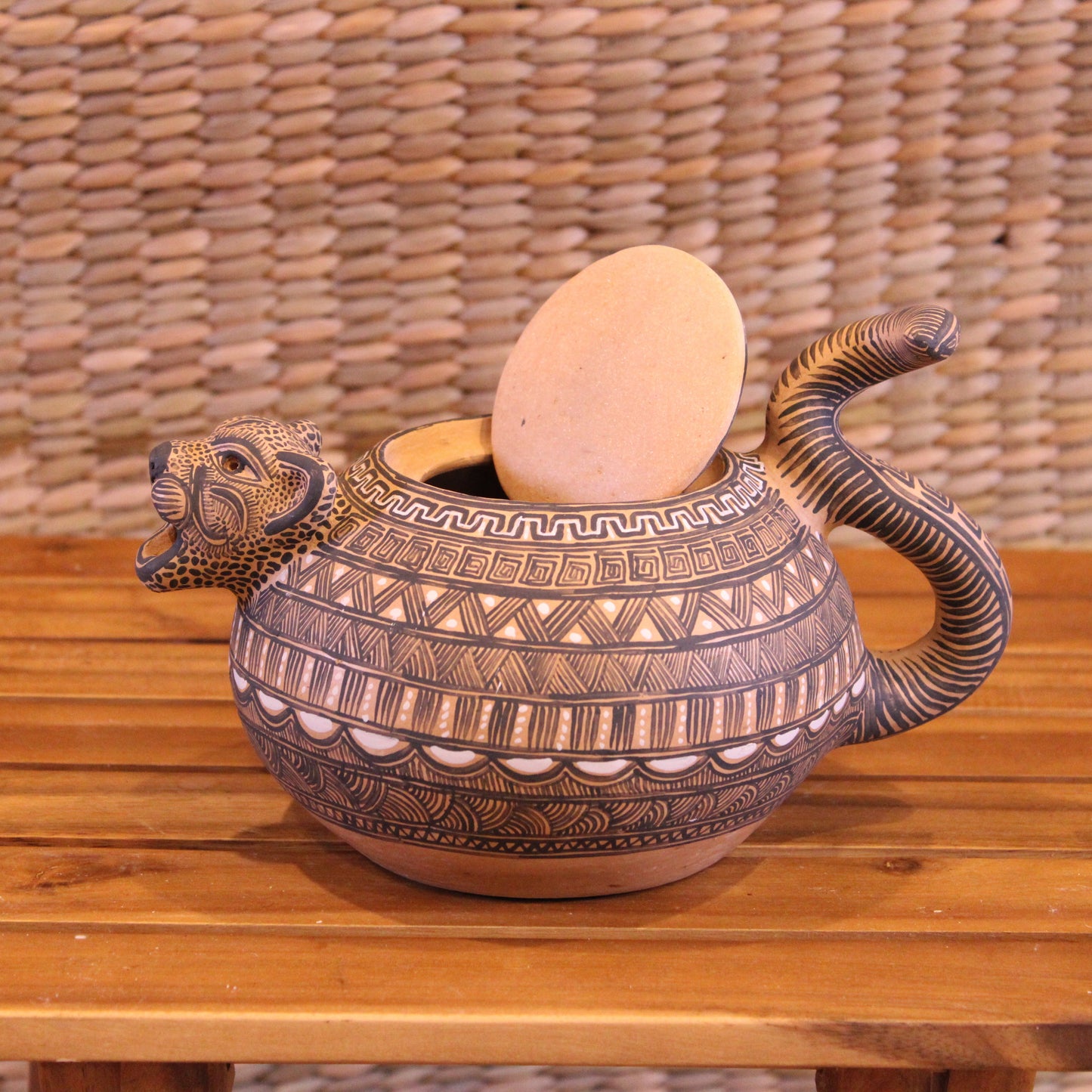 Hand painted jaguar sugar bowl