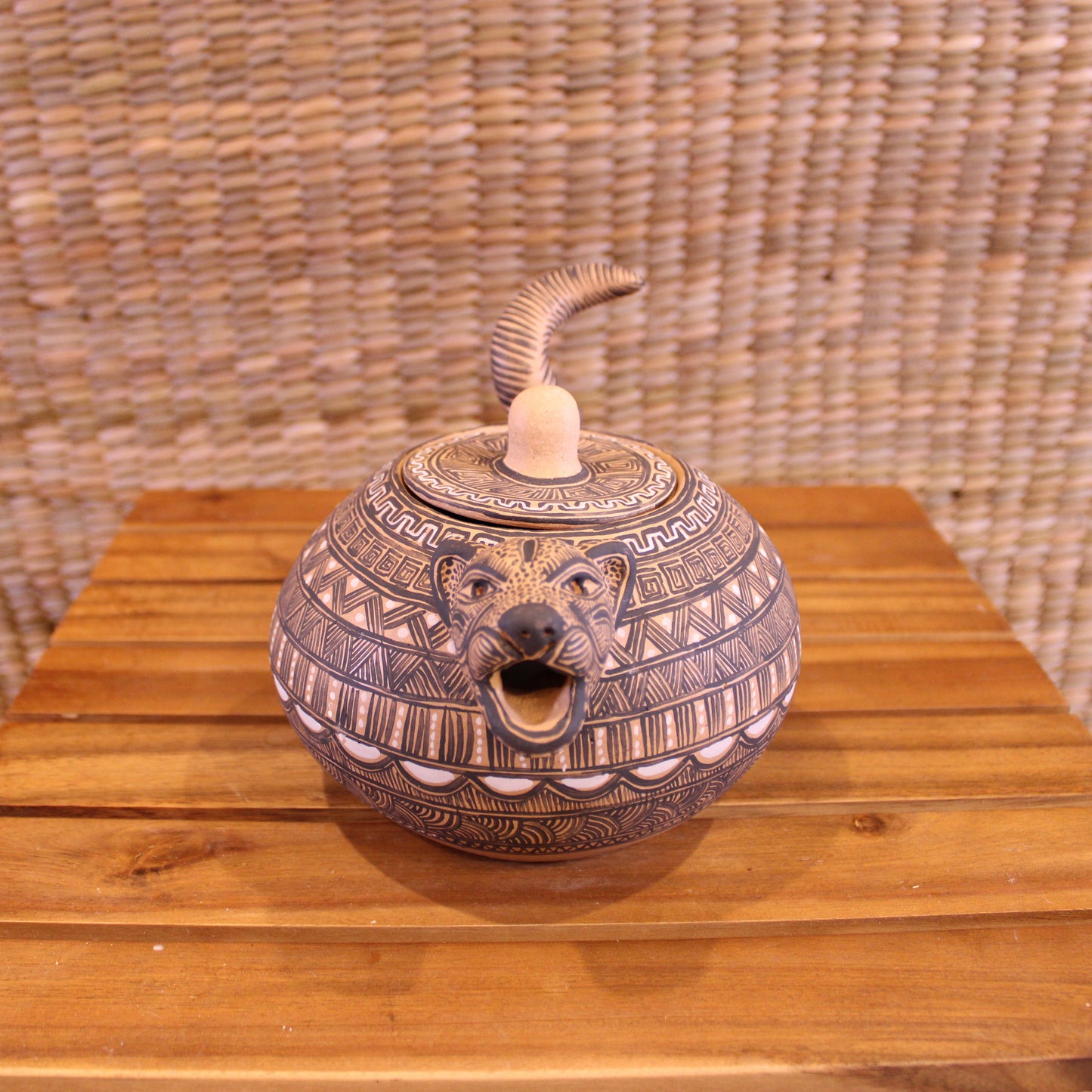 Hand painted jaguar sugar bowl