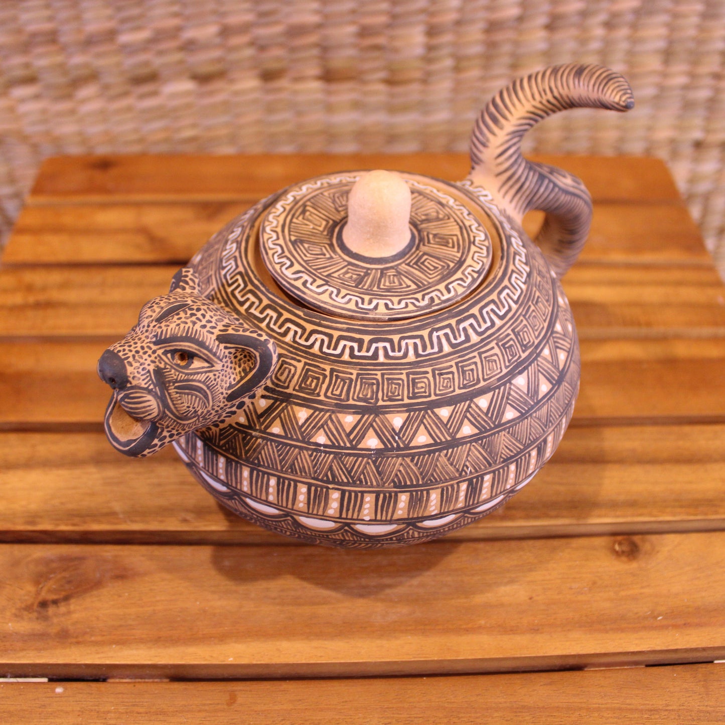 Hand painted jaguar sugar bowl