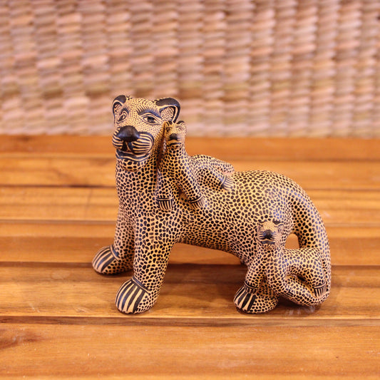 Jaguar mom with 2 cubs hand painted