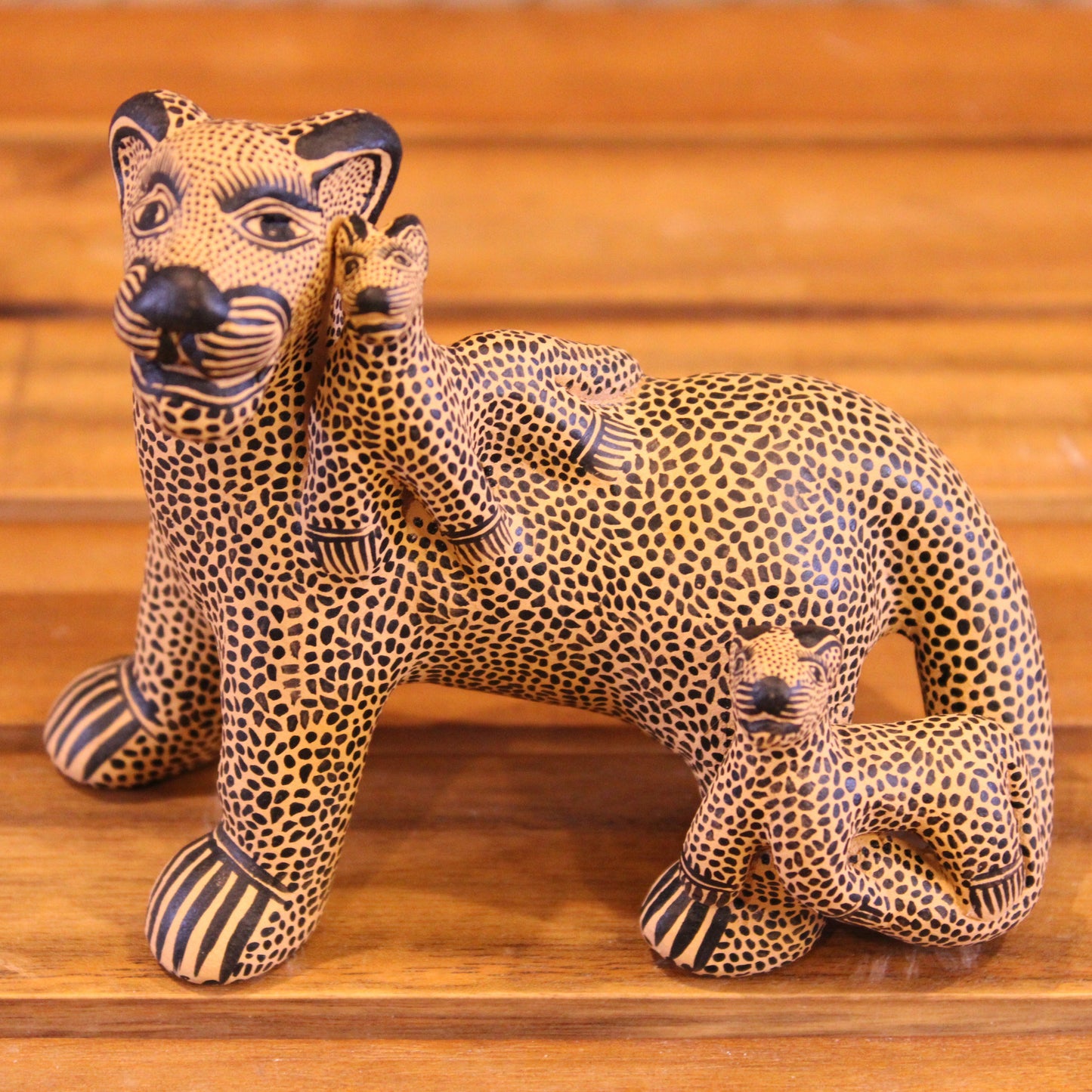 Jaguar mom with 2 cubs hand painted