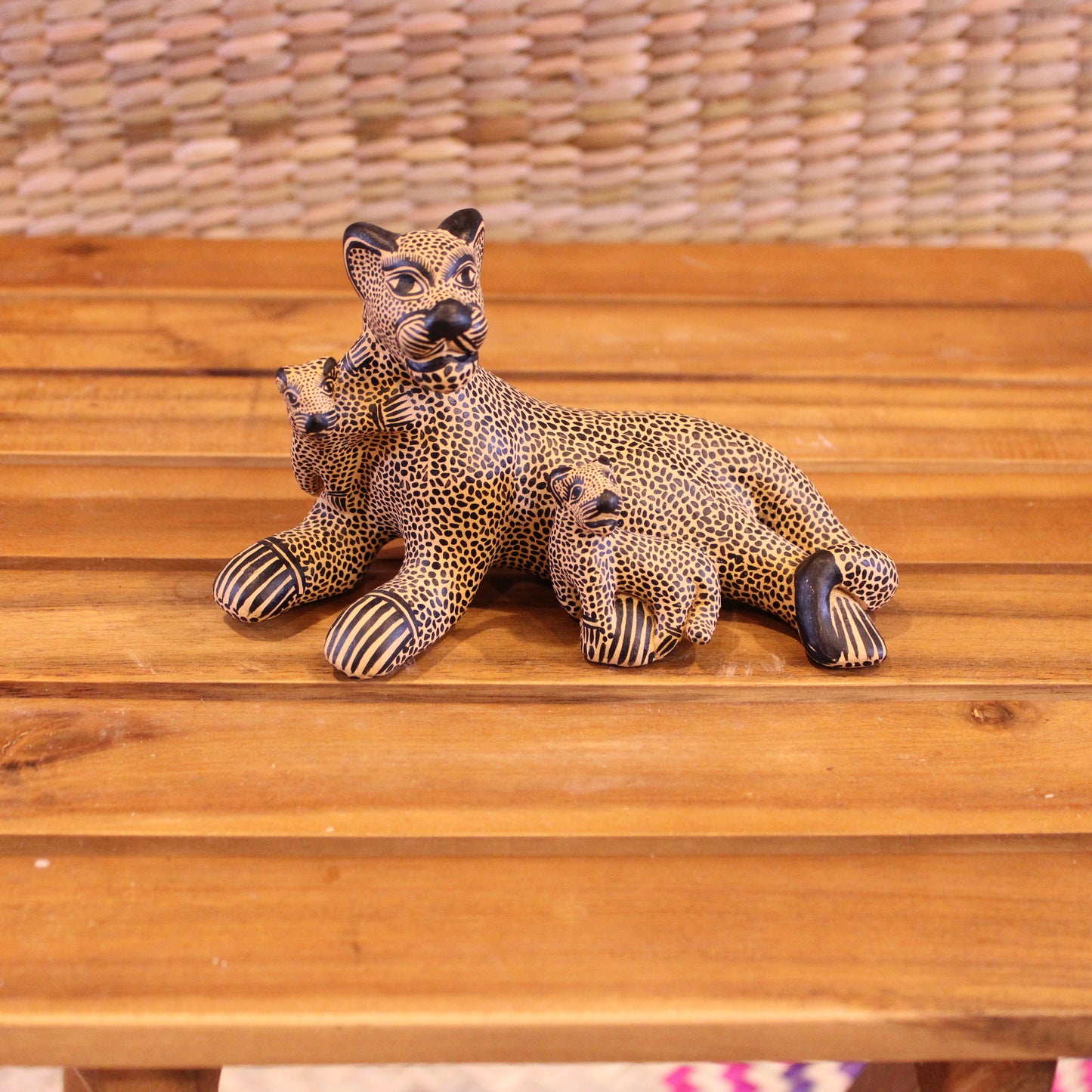 Jaguar mom with 2 cubs hand painted