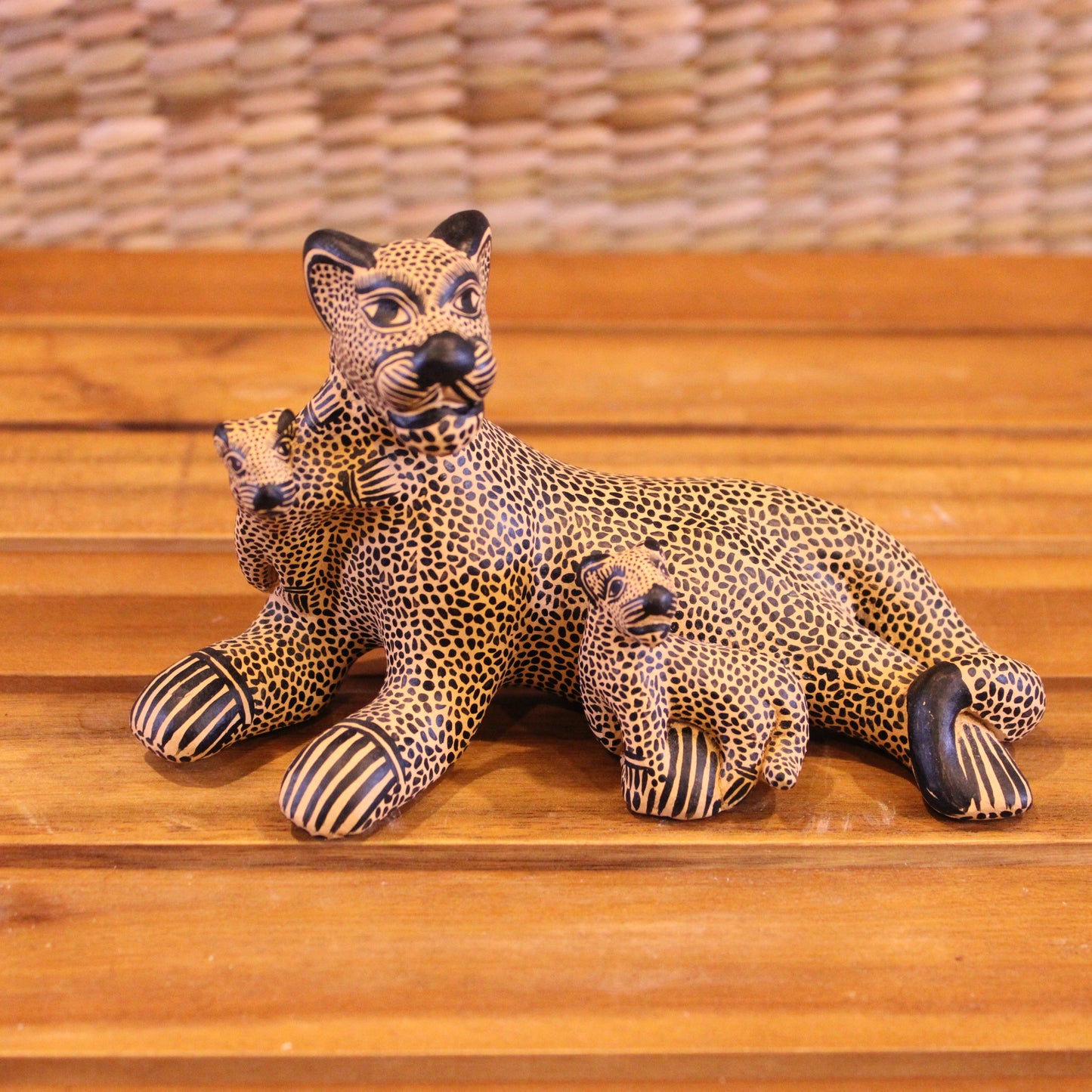 Jaguar mom with 2 cubs hand painted