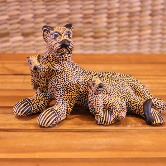 Jaguar mom with 2 cubs hand painted