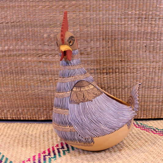 Large Decorative Rooster Pot Hand Painted In Beige