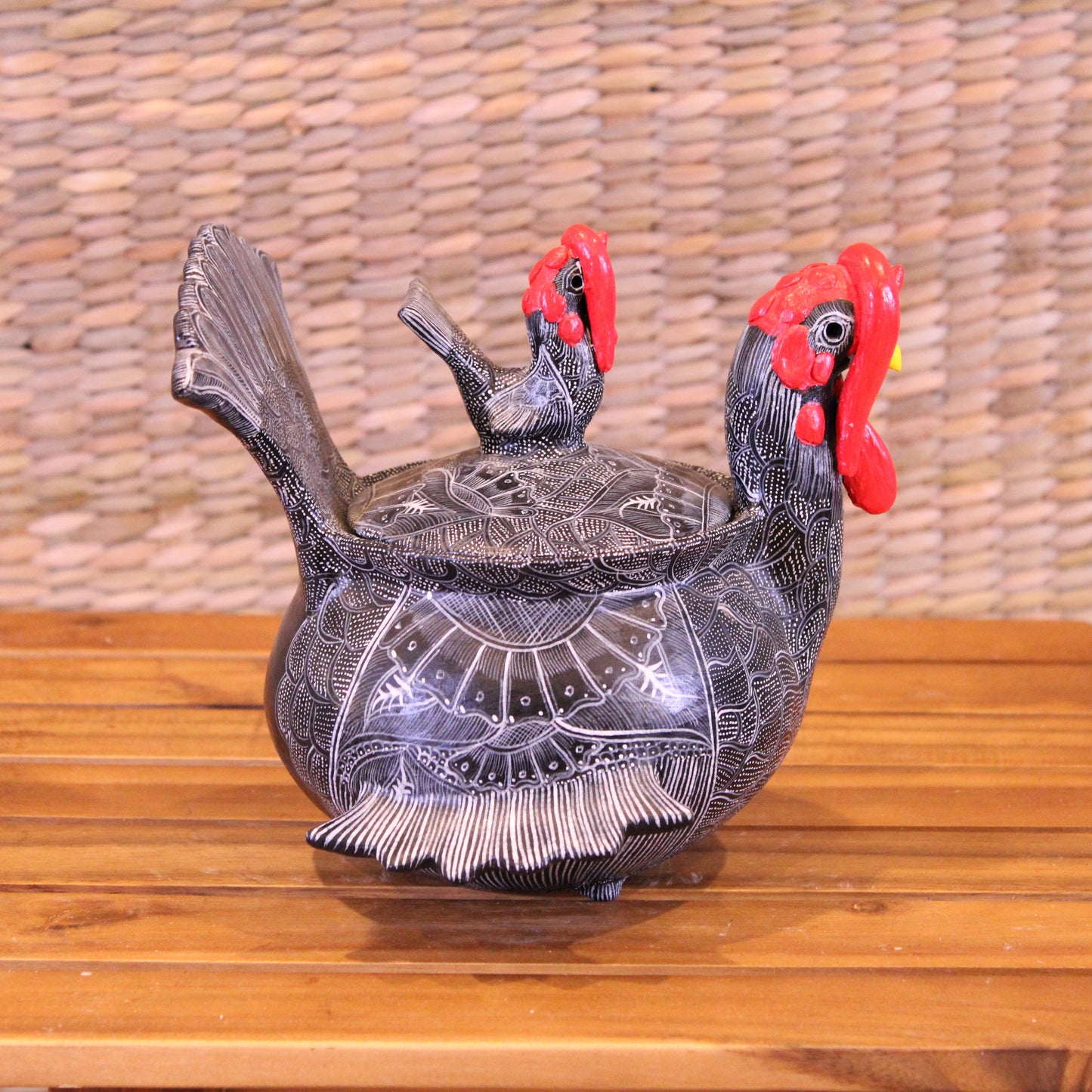 Beautiful Turkey Sugar Bowl Hand Painted In Black