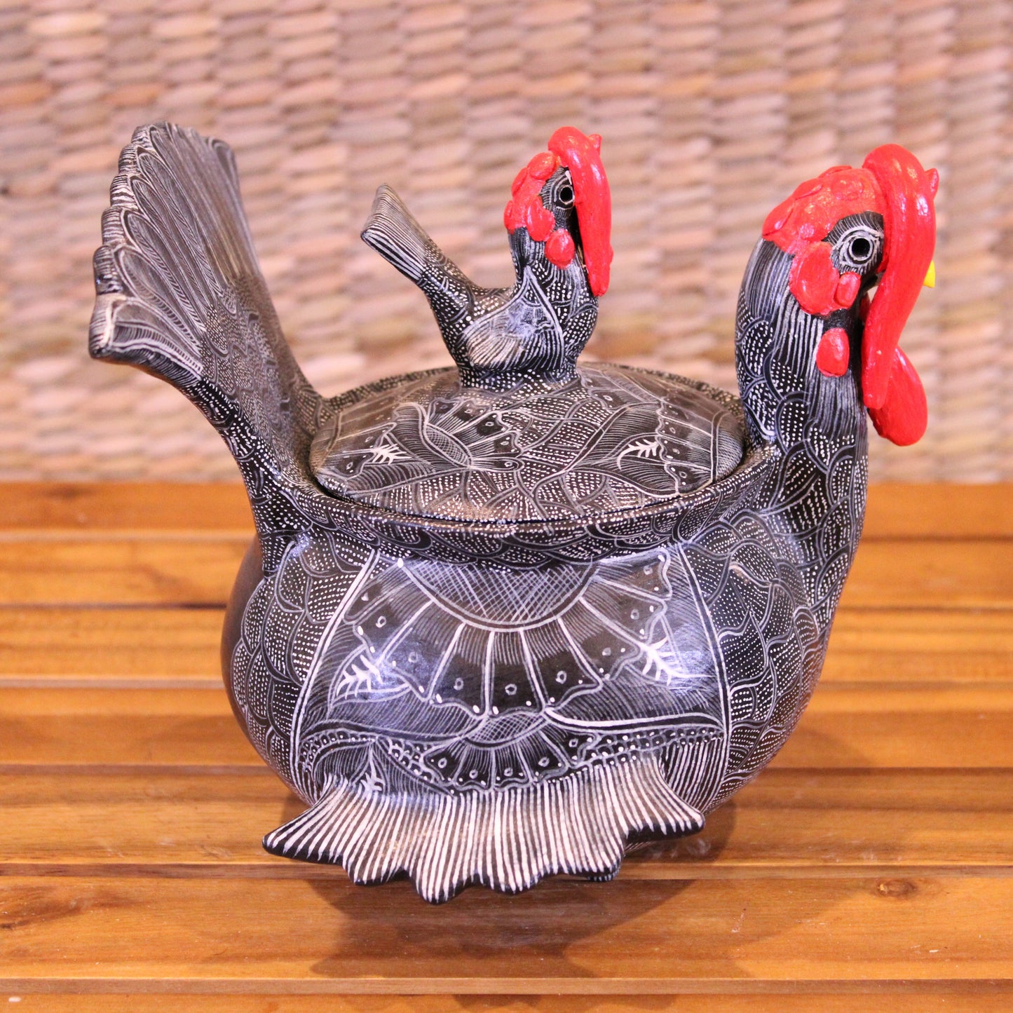 Beautiful Turkey Sugar Bowl Hand Painted In Black