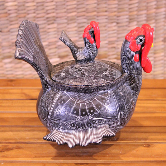 Beautiful Turkey Sugar Bowl Hand Painted In Black