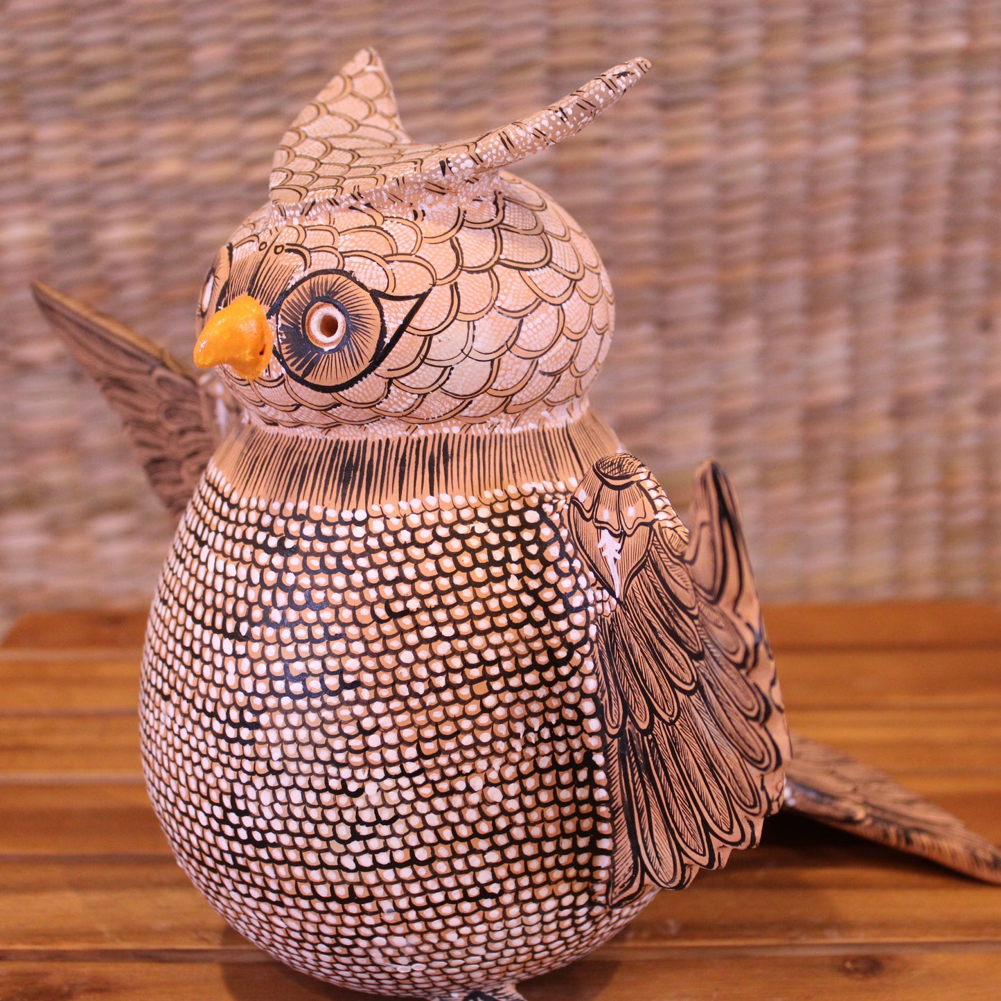 Decorative Owl Hand Painted In Black