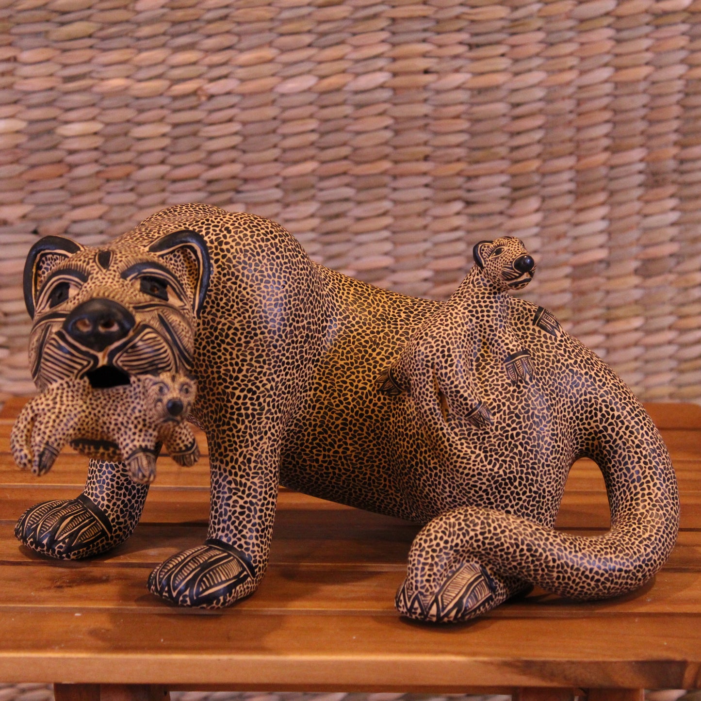 Jaguar Mom With 2 Cubs Hand Painted