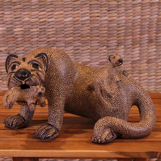Jaguar Mom With 2 Cubs Hand Painted