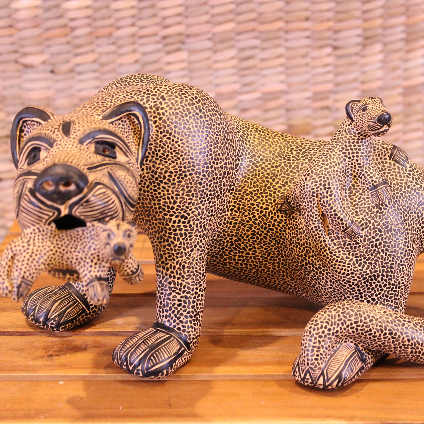 Jaguar Mom With 2 Cubs Hand Painted