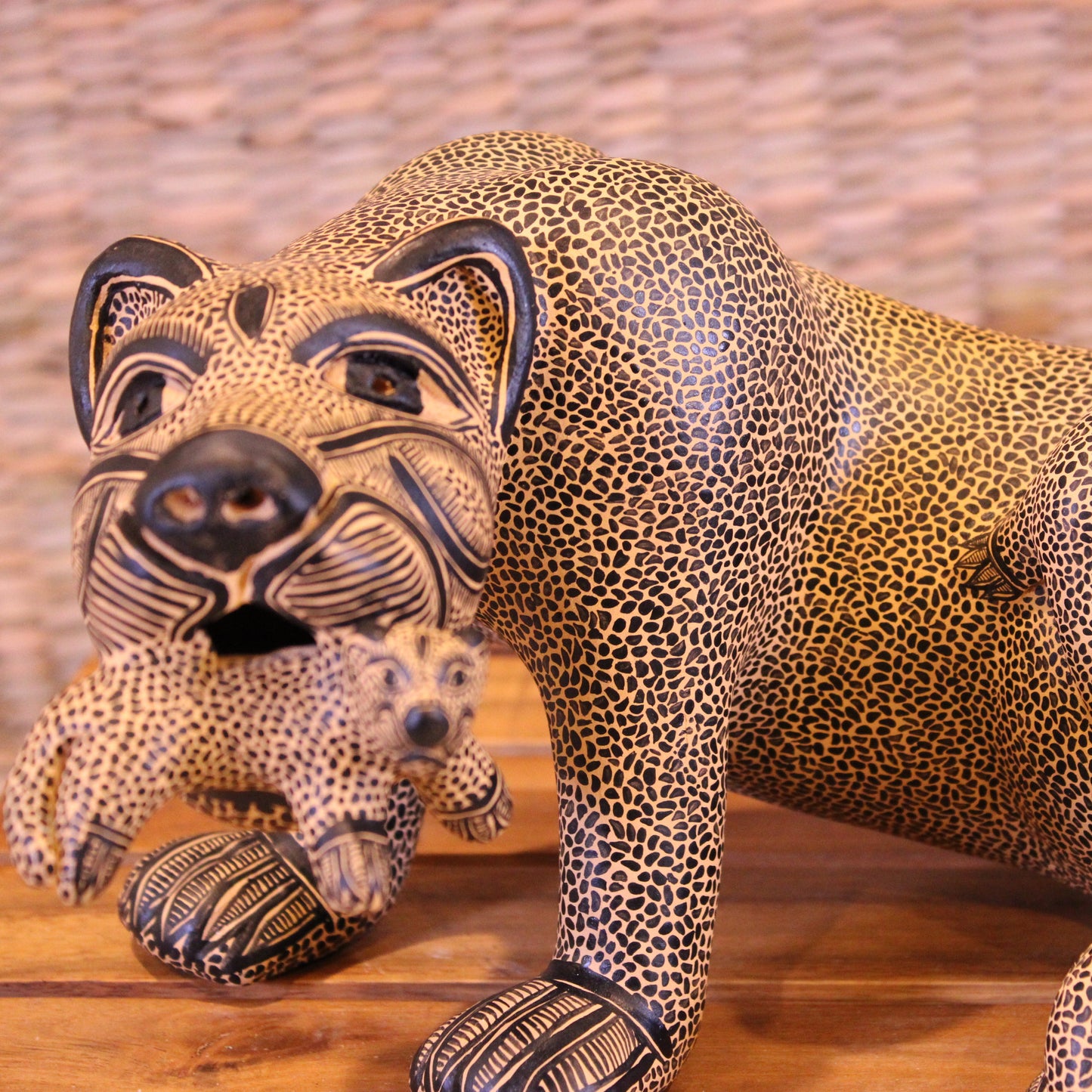 Jaguar Mom With 2 Cubs Hand Painted
