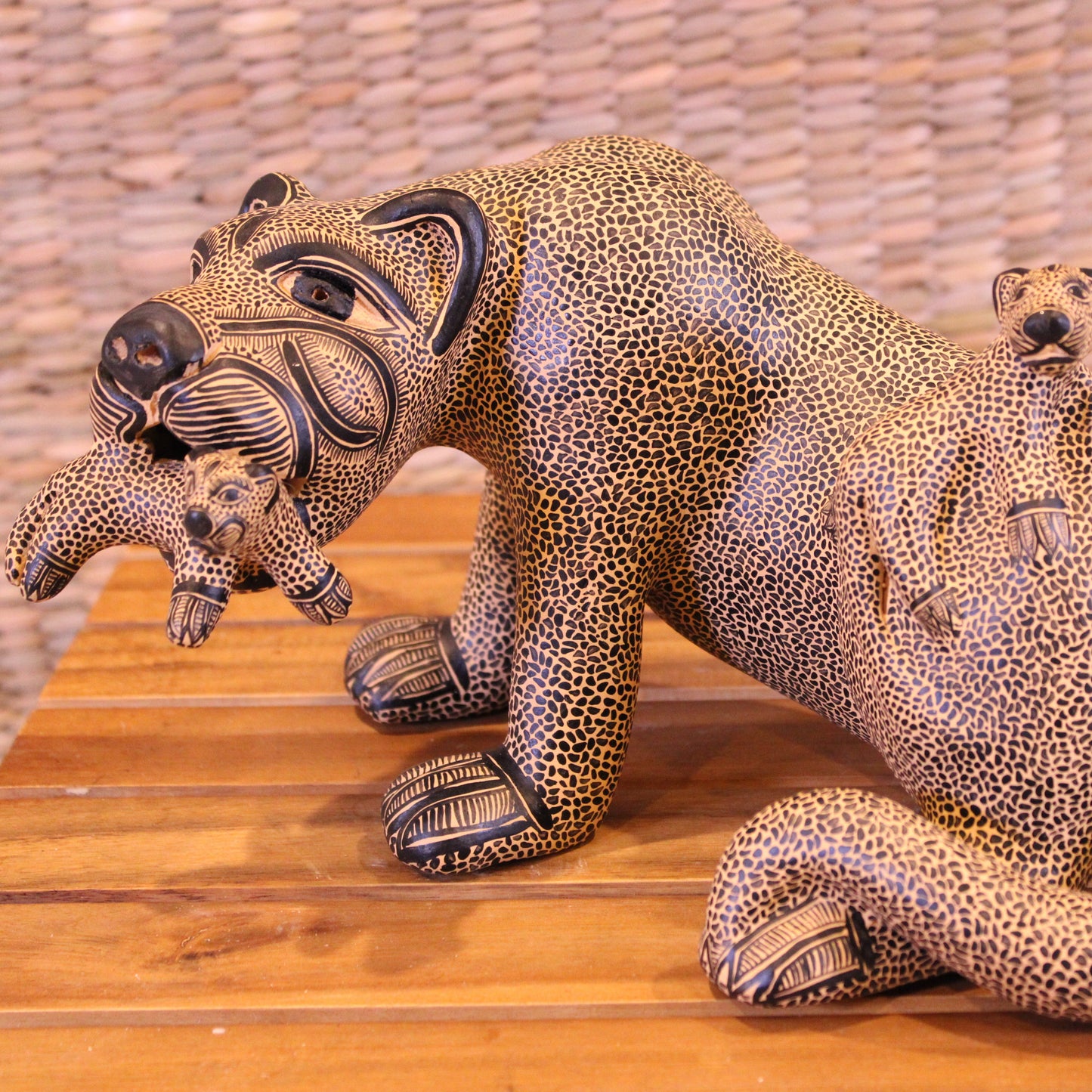 Jaguar Mom With 2 Cubs Hand Painted