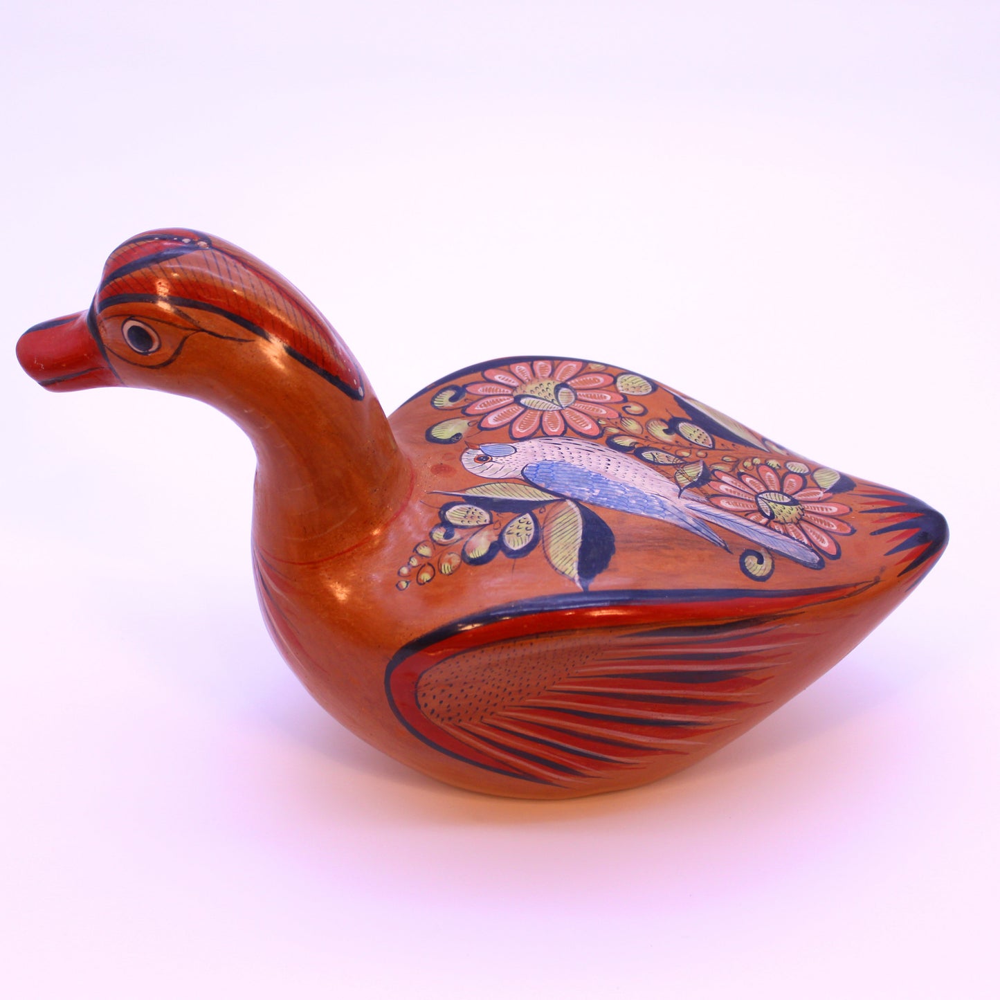 Hand-Painted Burnished Clay Red Duck - Beautiful Details | Mexican Folk Art Ceramic