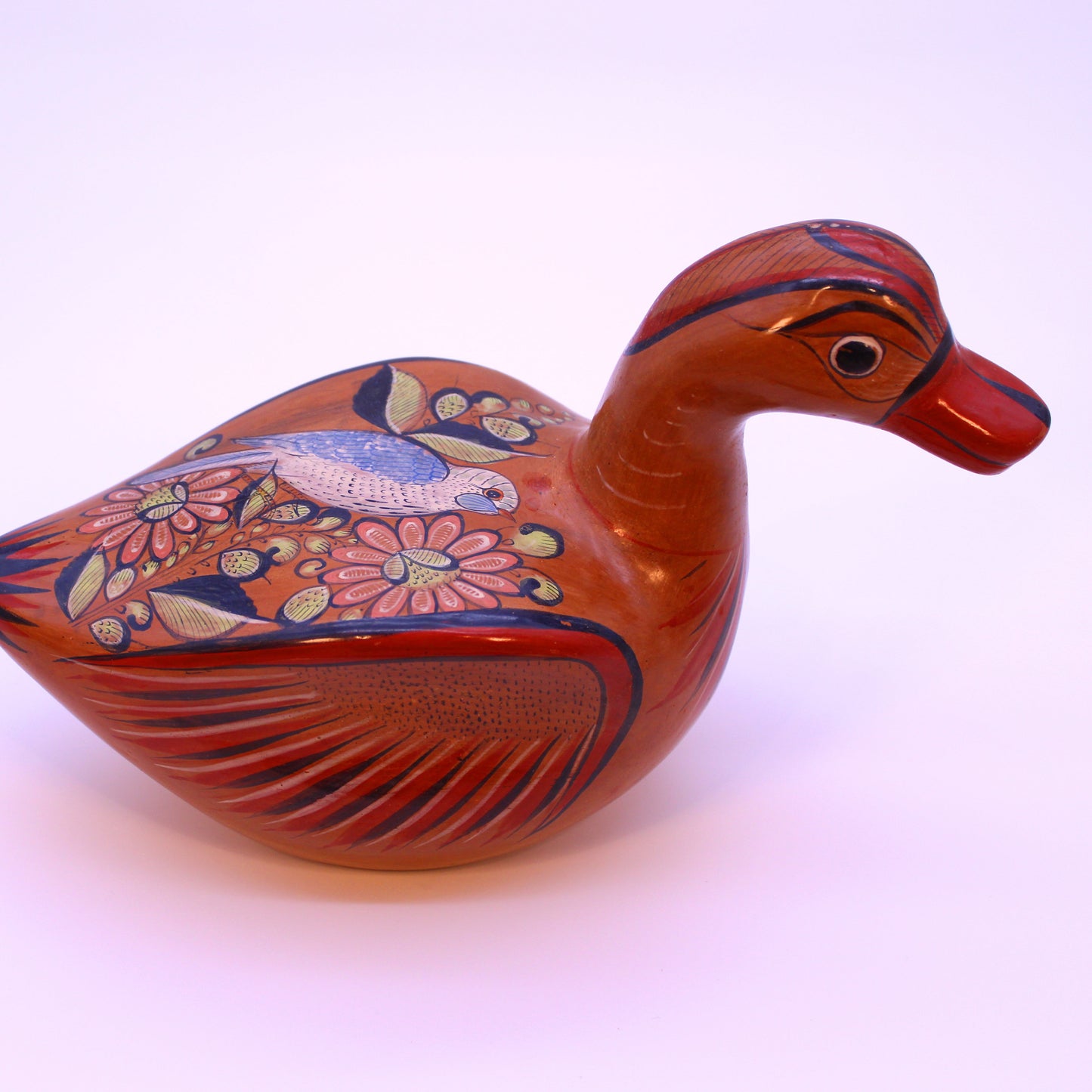 Hand-Painted Burnished Clay Red Duck - Beautiful Details | Mexican Folk Art Ceramic